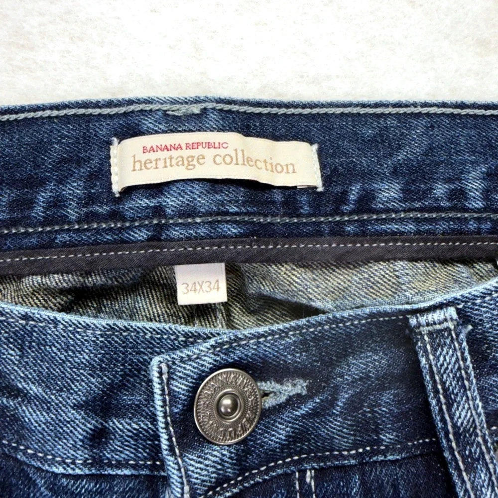 Banana Republic Heritage Straight Leg Jeans 34 Button Fly Fade Blue Denm
